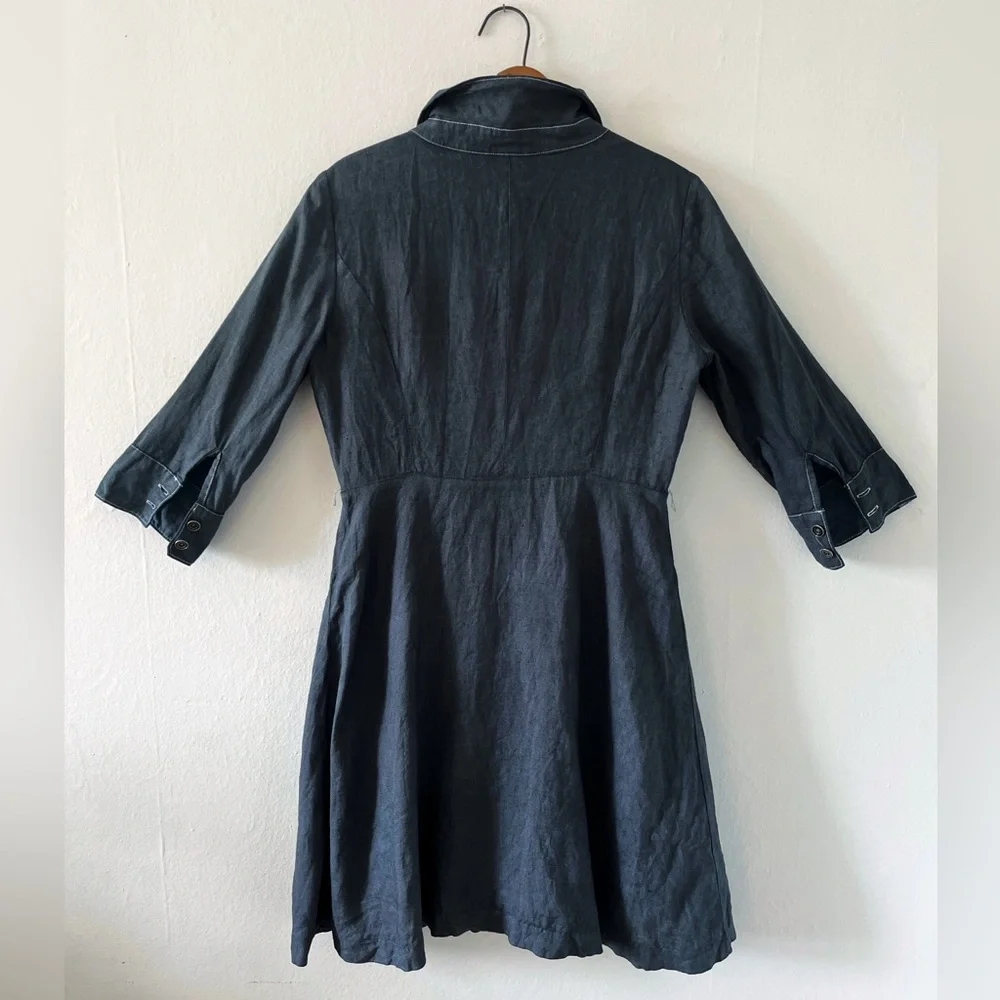 Tristan Light Linen Utility Shirt Dress | Medium | Contrast Stitching, Pockets - Picture 3 of 5